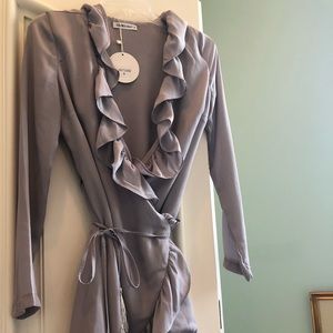 Double Shot grey ruffle wrap mini dress